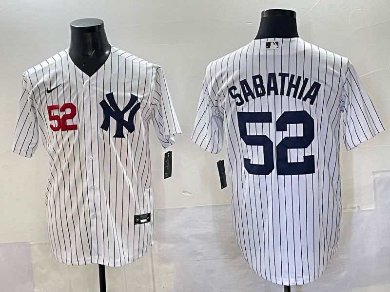 Men New York Yankees #52 Sabathia White Stripe Nike MLB 2025 Jersey 02->new york yankees->MLB Jersey